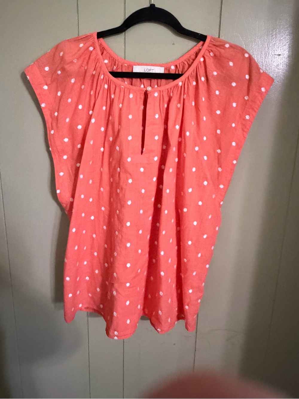 LOFT Coral Dot Cap-Sleeve Peasant Top